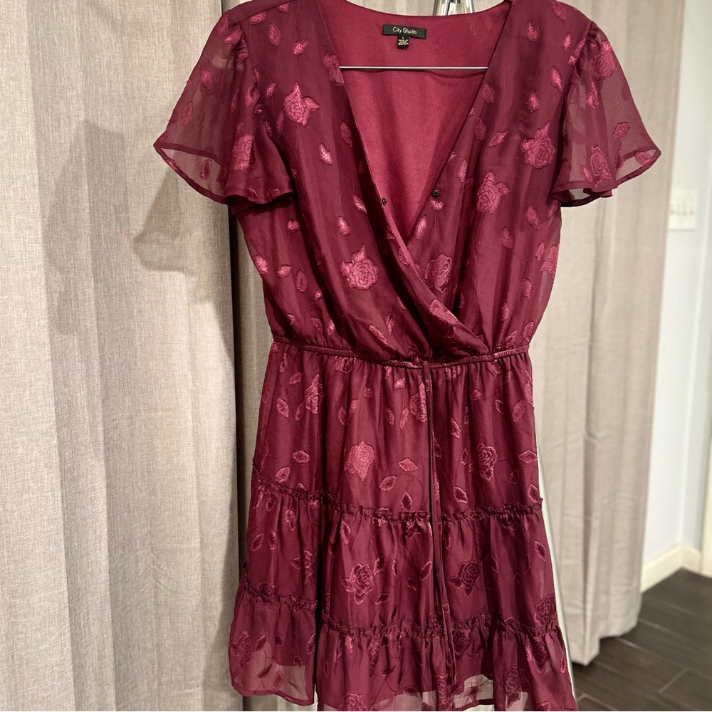 City Studio Burgundy Floral Mini Dress
